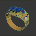 Elegant Golden Bracelet With Blue Beetle Decor And Colorful Inlays