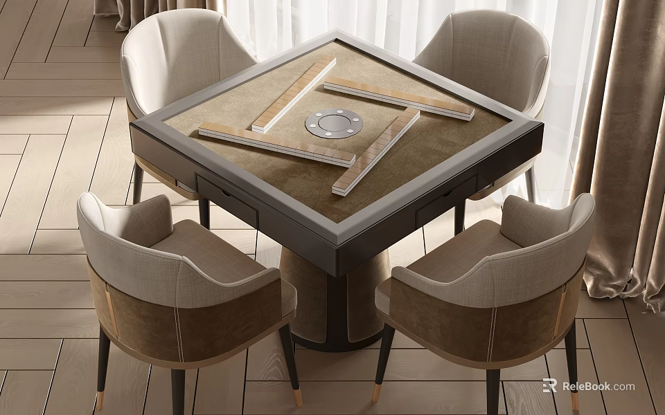 Modern Square Entertainment Table with Board Game Surface and Comfortable Chairs 3d model 