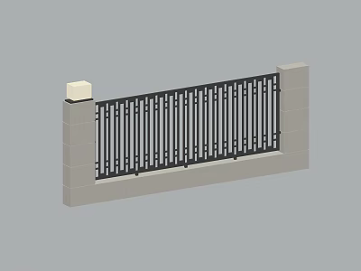 Building Exterior Wall With Gray Pillars Black Metal Railings And White Square Lights 3d model