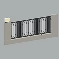 Building Exterior Wall With Gray Pillars Black Metal Railings And White Square Lights