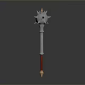 Spiked Mace Weapon 3D Model Featuring Silver Spiked Head Red Wrapped Handle And Golden Base