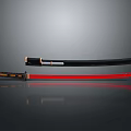 Traditional Japanese Samurai Swords With Black Scabbard Red Blade And Handles