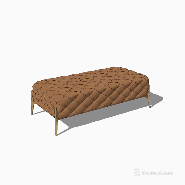 Stylish Brown Sofa Bench With Diamond Tufted Upholstery and Golden Metal Legs 3d model 