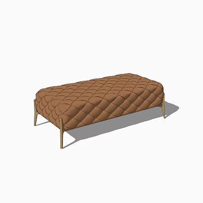 Stylish Brown Sofa Bench With Diamond Tufted Upholstery and Golden Metal Legs 3d model