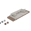 Modern Double Sofa With Light Blue Linen Upholstery Light Gray Cushions Wooden Base And Pillows