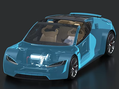 Futuristic Blue Transparent Car With Visible Engine And Interior Seats 3d model