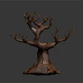 3D Withered Tree Model with Twisted Branches and Exposed Root Structure