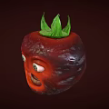 Funny Tomato Shaped Doll With Green Leaves Big Eyes And Open Mouth