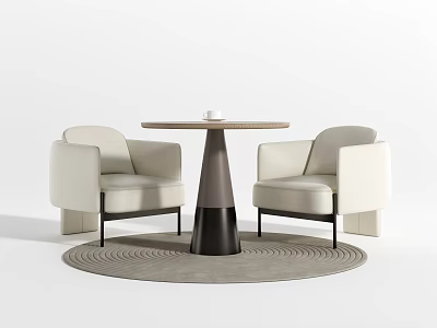 Modern Round Table And Light Upholstered Chairs Set With Metal Base And Rug 3d model