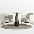 Modern Round Table And Light Upholstered Chairs Set With Metal Base And Rug
