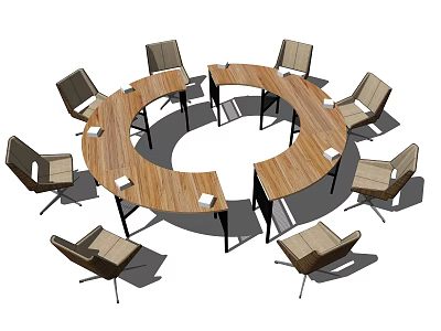 Modern Circular Wooden Dining Table Set With Surrounding Chairs For Seating 3d model