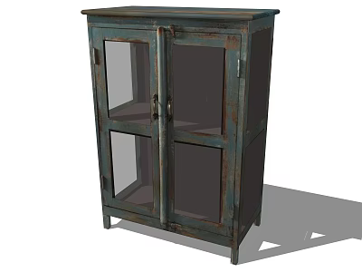 Rustic Teal Bookshelf With Glass Double Doors And Free Standing Storage Design 3d model