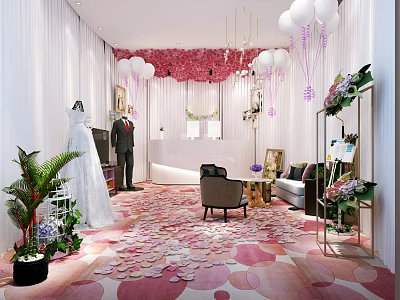 Elegant Wedding Lounge Area With Comfortable Sofa Floral Decor And Colorful Carpet 3d model