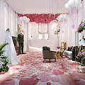 Elegant Wedding Lounge Area With Comfortable Sofa Floral Decor And Colorful Carpet