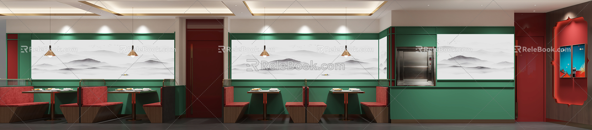 New Chinese Restaurant Guochao Restaurant Cabin Aisle 3d model