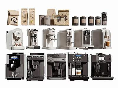 Various Styles of Household Coffee Makers with Coffee Supplies for Daily Use 3d model