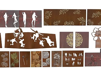 Modern landscape wall Rust steel plate landscape wall Stainless steel plate landscape wall 3d model