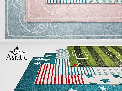Asiatic Square Rugs with Football Field and Stars Stripes Patterns in Green White Red Blue 3d model