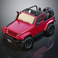 Red Open Top Off Road Car With Black Wheels And Spare Tire 3d model