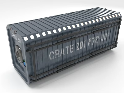 Metal Crate with Striped Design Labeled CRATE 201 A75-101 and Reinforced Metal Bars 3d model