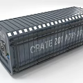 Metal Crate with Striped Design Labeled CRATE 201 A75-101 and Reinforced Metal Bars