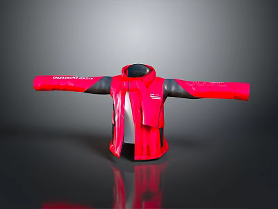 Red Winter Jacket With Black Gray Accents Open Front Design And Outerwear Style 3d model