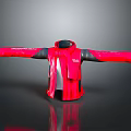 Red Winter Jacket With Black Gray Accents Open Front Design And Outerwear Style