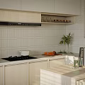 Modern Open Kitchen With Wooden Ceiling White Cabinets Island Counter Fruits Plants And Chairs