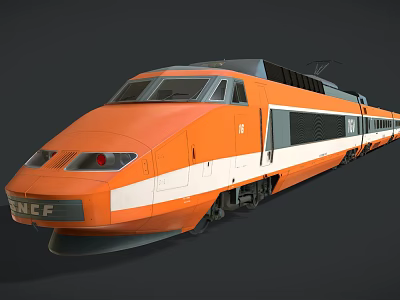 Orange And White High Speed Train With Streamlined Design And Modern Exterior 3d model