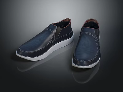 Dark Blue Leather Casual Shoes With White Sole And Stylish Comfortable Design 3d model