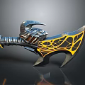 Ornate Double Bladed Battle Axe With Black Yellow Color Scheme Intricate Patterns And Metallic Handle