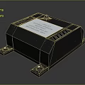 Black Square Electronic Device With White Label Text Metal Mounting Holes And Side Ventilation Slots