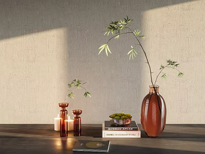 Tabletop Decorative Ornament Set With Vase Green Plant Candle Holders Book And Fruit Plate 3d model