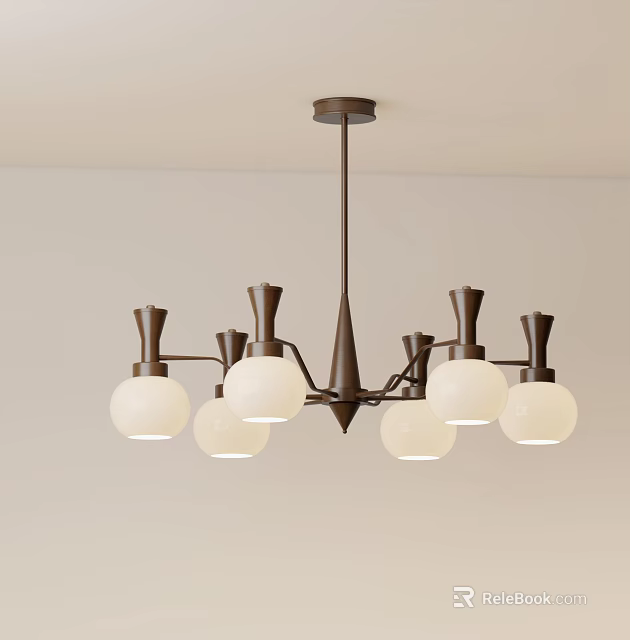 Modern Chandelier with Bronze Frame and White Glass Globes for Contemporary Interior Lighting 3d model 