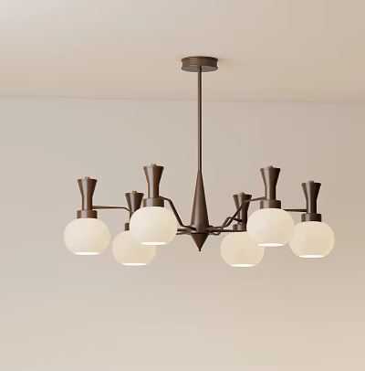 Modern Chandelier with Bronze Frame and White Glass Globes for Contemporary Interior Lighting 3d model