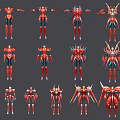Multiple Red Mecha Robot Designs With Diverse Poses And Armor Features 3d model