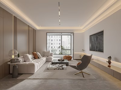 Modern Living And Dining Room Interior With Sofa Coffee Table TV Floor To Ceiling Window 3d model