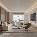Modern Living And Dining Room Interior With Sofa Coffee Table TV Floor To Ceiling Window