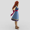 3D Character With Red Hair Blue Dress Pink Belt Yellow Purple Trim Sandals Arms Outstretched