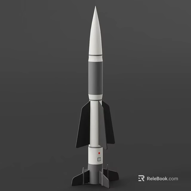 Industrial Equipment Rocket Structure Featuring White Gray Body Black Fins And Red Base 3d model 