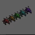 Mythical Creature Characters Featuring Different Colored Dragons Arranged in Rows 3d model