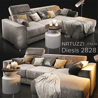Cozy NATUZZI ITALIA Gray Double Sofa With Pillows Side Table And Blanket 3d model