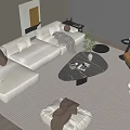 Modern Light Colored Sofa And Coffee Table Set With Brown Accent Chair And Potted Plant