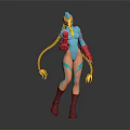 Game and Movie Character With Blonde Pigtails Blue Bodysuit Lightning Patterns Red Gloves And Boots