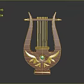Red Classical Harp Musical Instrument With Golden Wing Decorations And Green Gemstone
