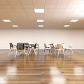 Modern Table And Chair Sets In Bright Room With Wooden Floor And Various Color Chairs
