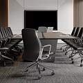 Modern Conference Room Interior Featuring Large Conference Table Black Office Chairs And Wall Mounted Monitor