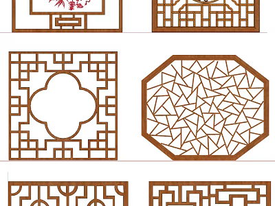 Traditional Wooden Carved Lattice Windows With Various Geometric Patterns And Designs 3d model