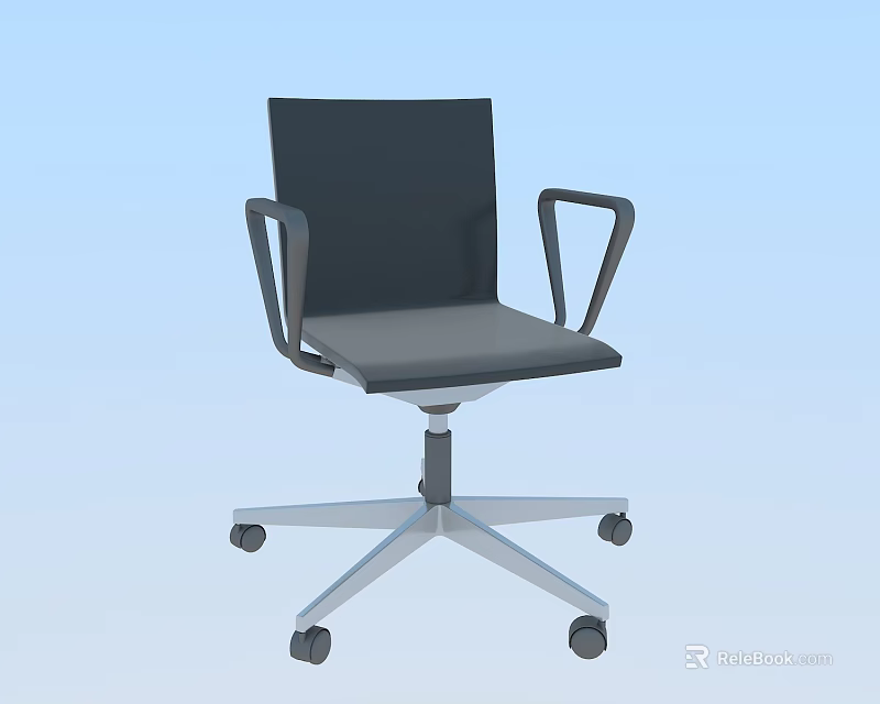 Ergonomic Office Chair With Black Seat Backrest And Silver Five Star Base Wheels 3d model 
