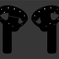 Pair Of Black Computer VR Headsets With Circular Frame And LED Indicators